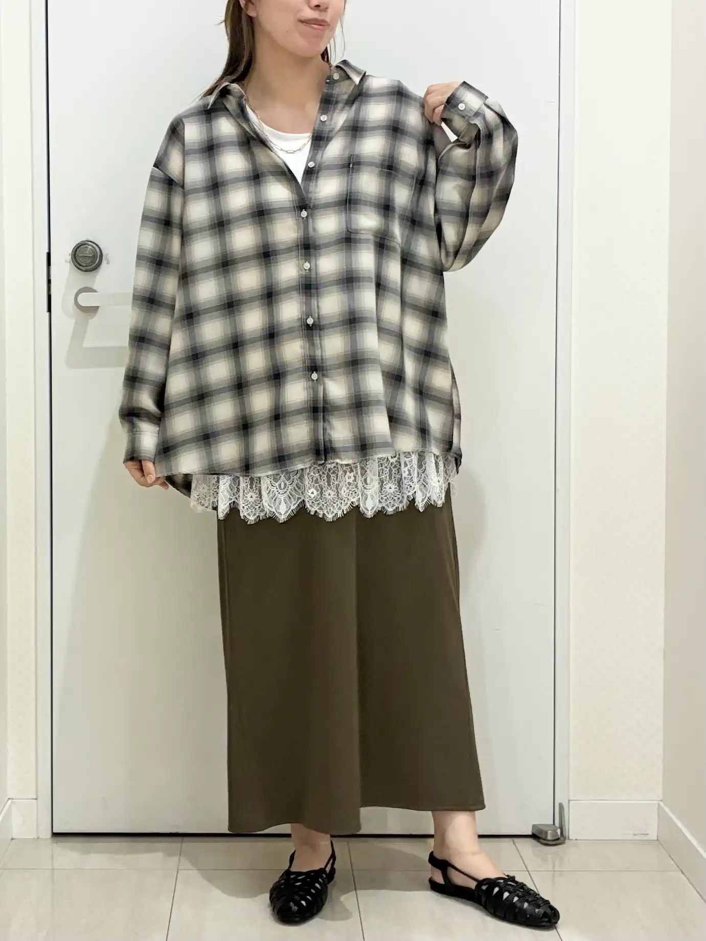 【大きいサイズ】オンブレ―チェックシャツ