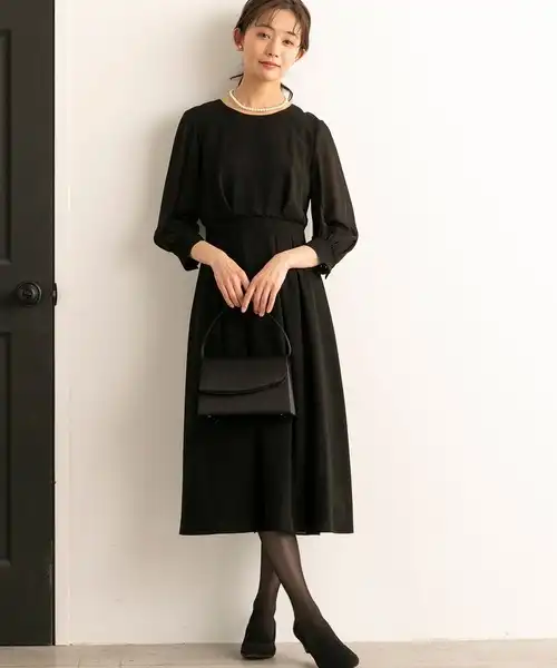 【洗える喪服・礼服】シフォンロング丈ブラックフォーマルワンピース