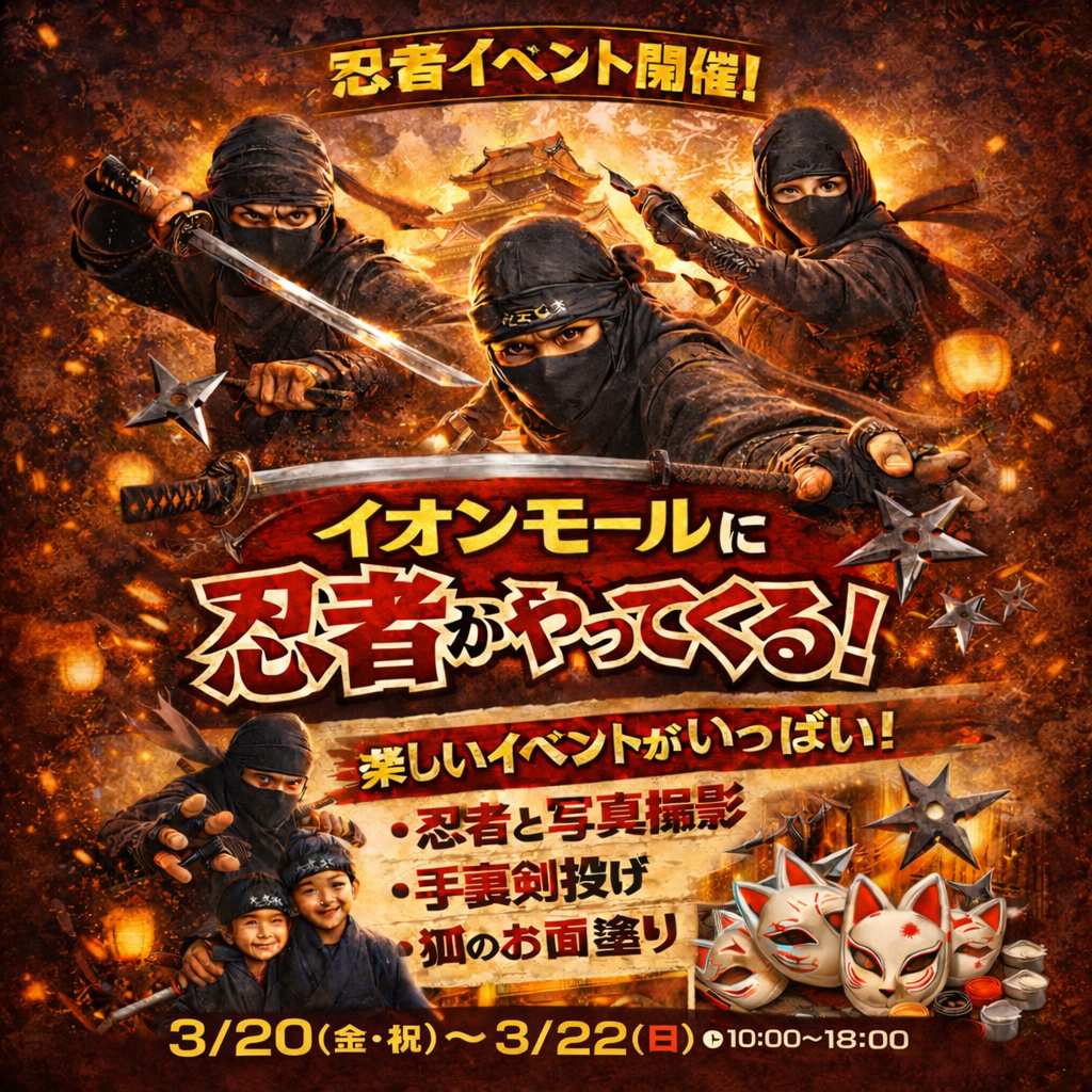 エディオンイオンモール橿原店×SB　3月20日(金・祝) 、 3月21日(土)、3月22日(日)に 忍者と会える限定イベントを開催！