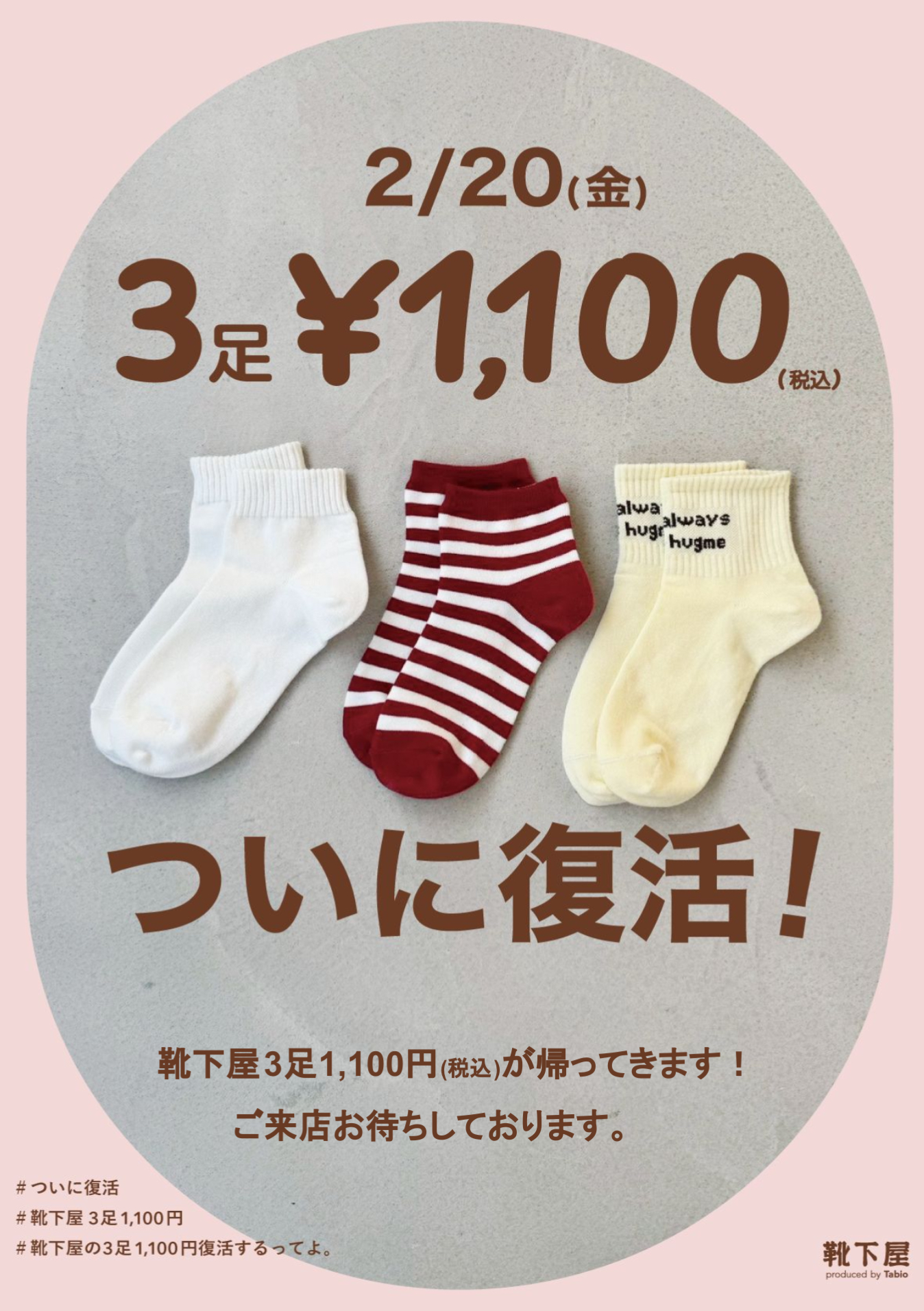【復活！】靴下屋の３P￥1,100（税込）発売！！