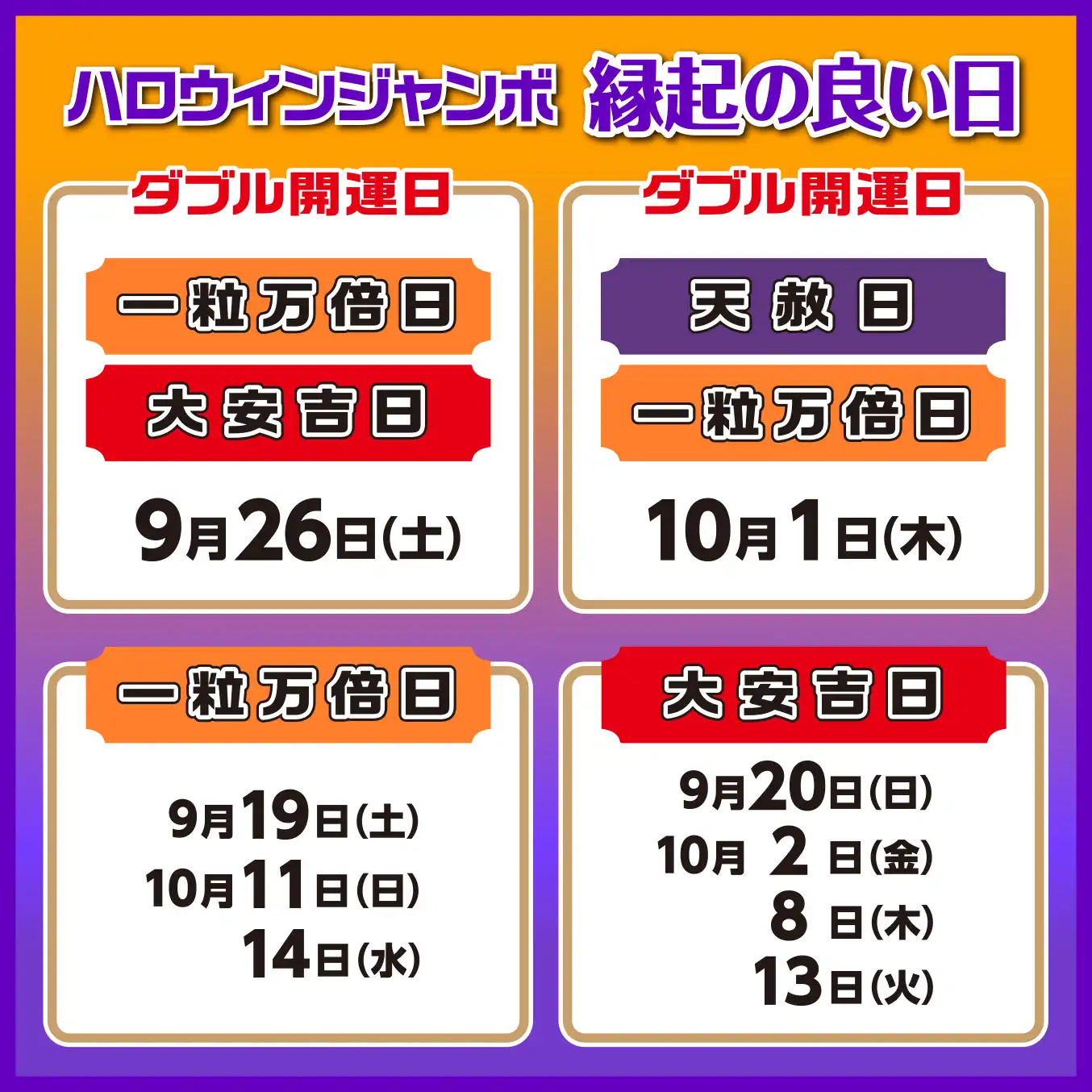 「ハロウィンジャンボ」縁起の良い日は？