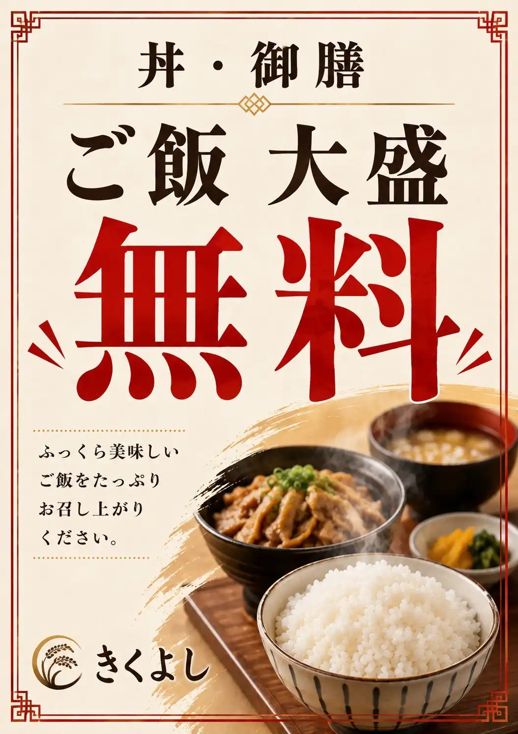 丼・御膳のご飯は大盛り無料