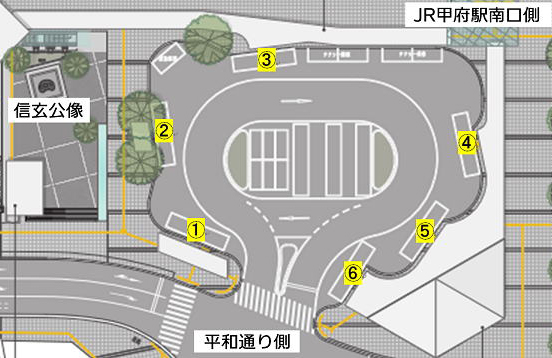 甲府駅南口バスターミナルのりば 案内図