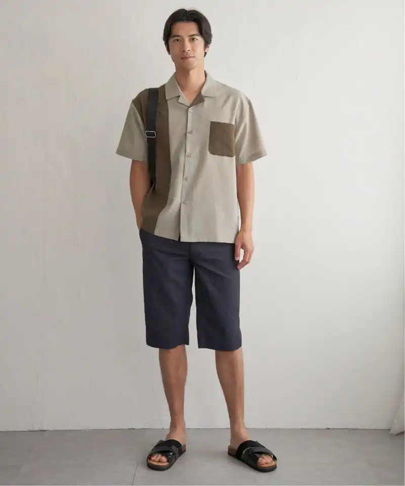 サマーセール　リネンライク冷感切替オープンカラーシャツ30%off