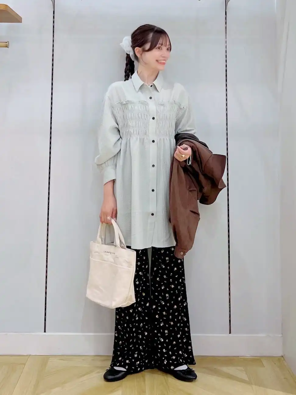 シャーリングミニシャツワンピース☆
