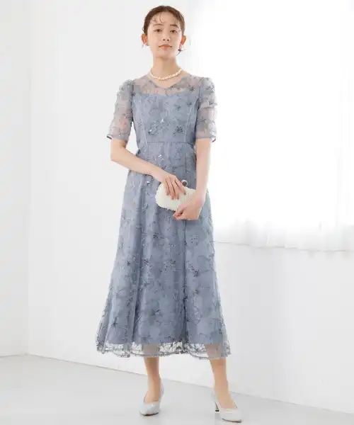 ★スパンコール刺繍レースのワンピースドレス★