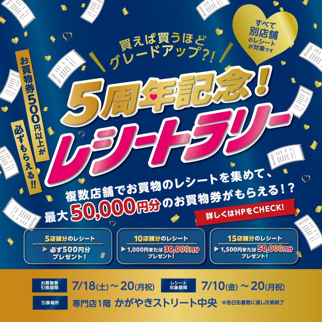 イベント｜買えば買うほどグレードアップ！5周年記念！レシートラリー