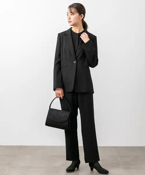 【喪服】【3ピースセット】【洗える】テーラードジャケット・ブラウス・パンツ/ブラックフォーマル/礼服