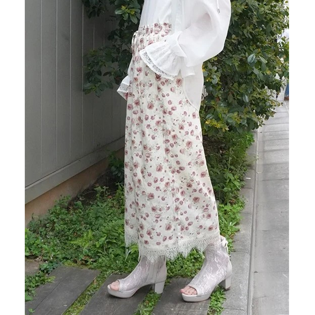 接触冷感 裾レースワイドパンツ