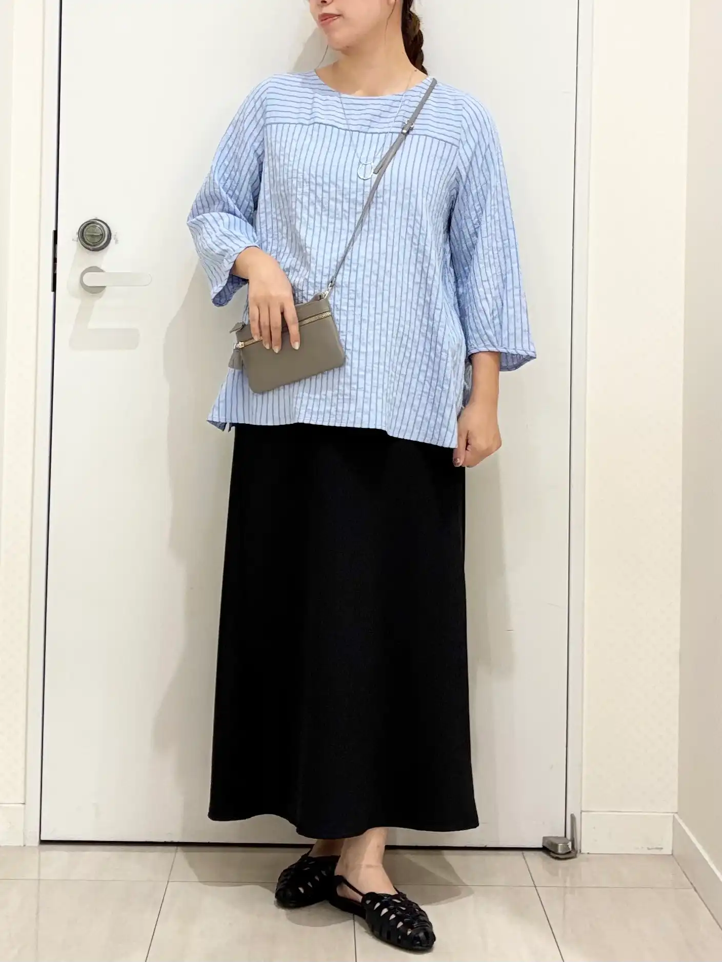 【大きいサイズ】ダブルピンストライプブラウス