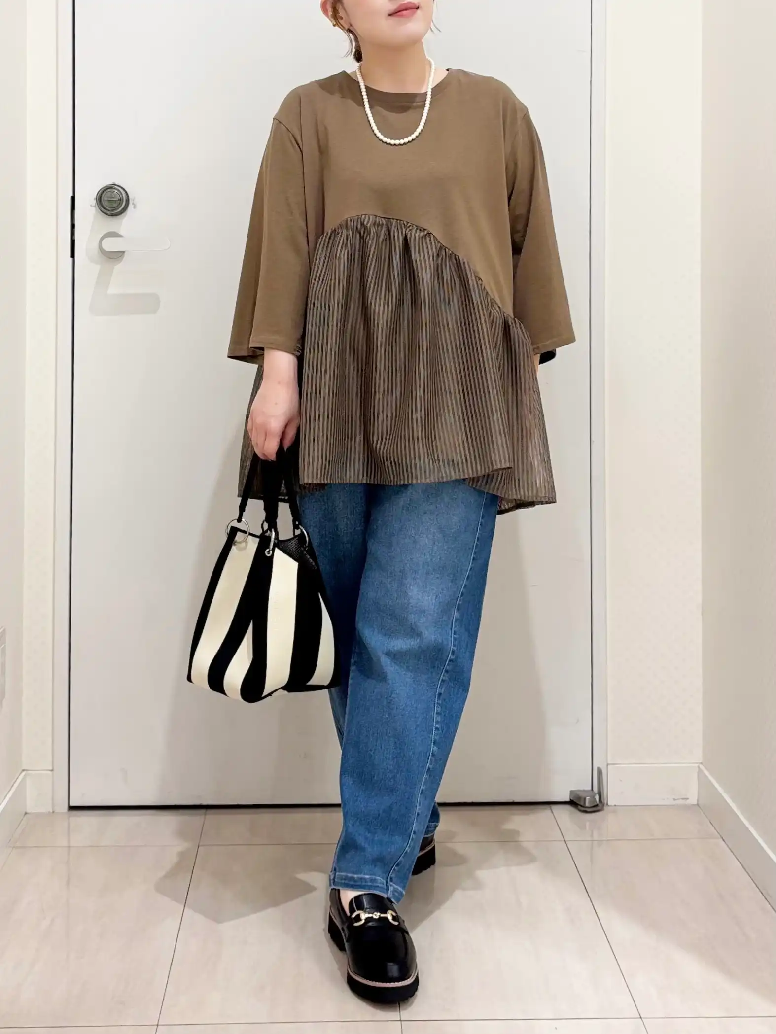 【大きいサイズ/LAVEANGE×eur3】チュール切り替えジャージートップス