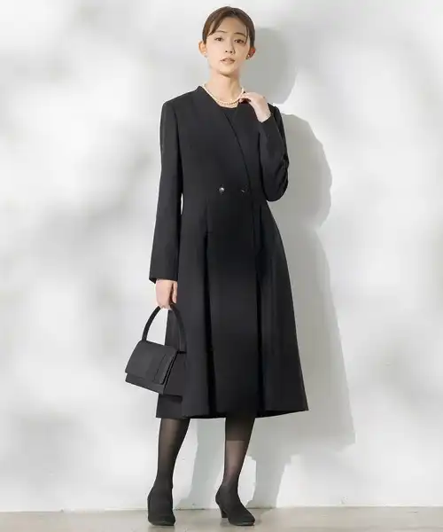 【前開き】【喪服・礼服】ロングジャケットジャケット＆フレアワンピース　ブラックフォーマルスーツ/卒業式（卒園式）入学式（入園式）七五三・お宮参り