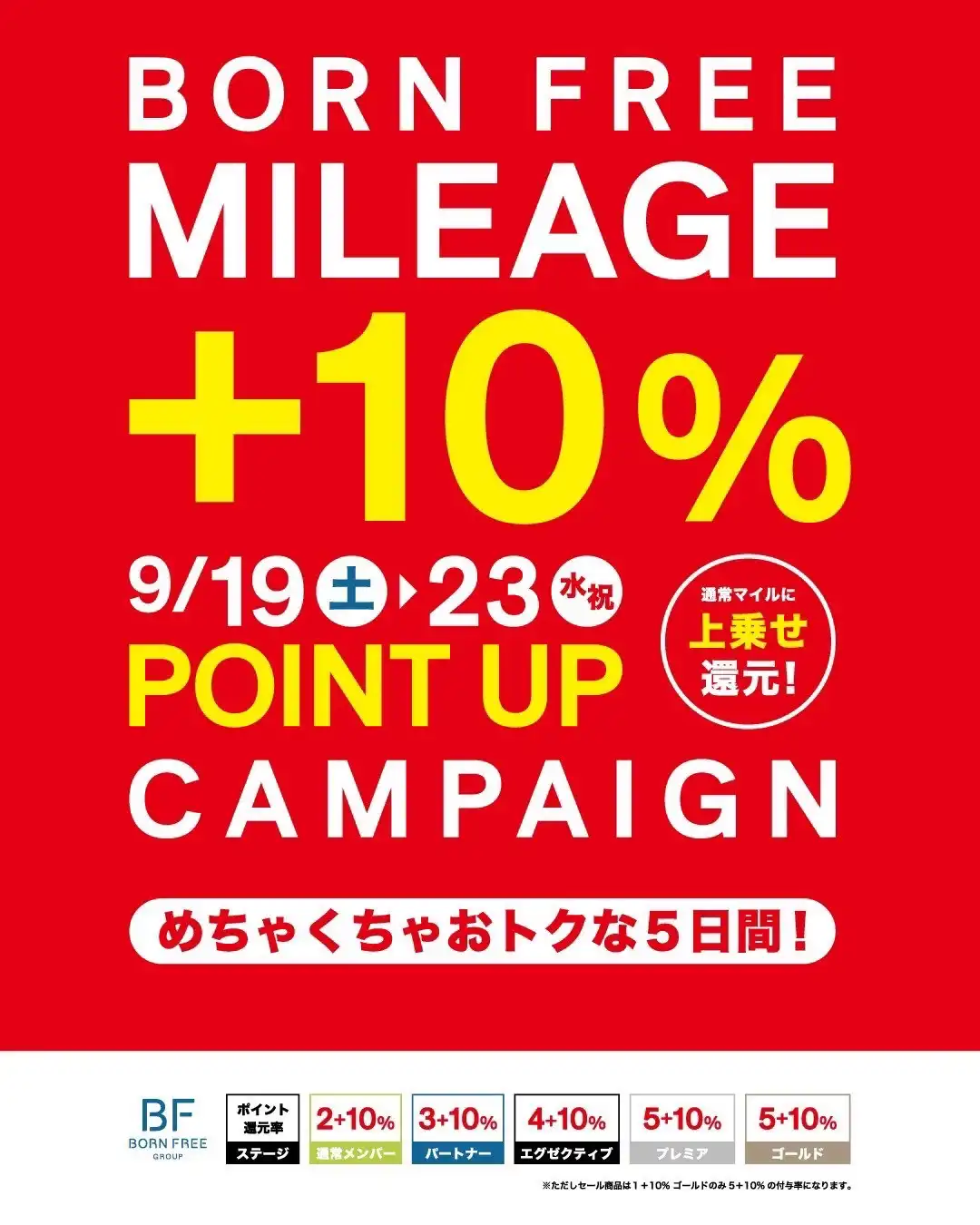 BORN FREE マイレージ+10% ポイントアップキャンペーン！