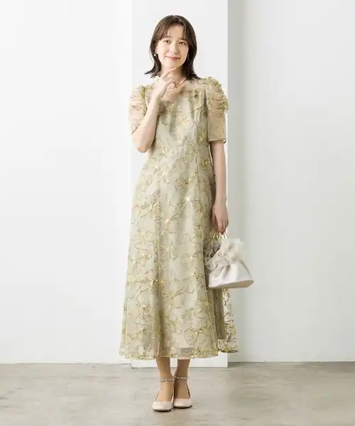 スパンコール刺繍レース ワンピースドレス