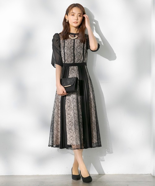 【結婚式お呼ばれ】レースプリーツドレス