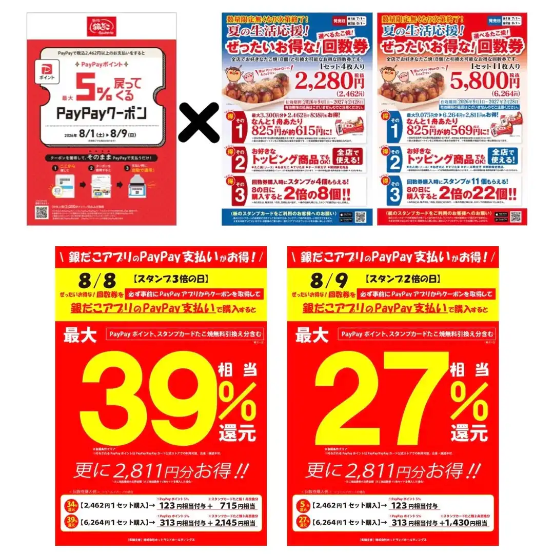 8月1日（土）より「夏の回数券」第2弾を限定で発売！PayPayポイント最大5％還元＆8/8「銀だこの日」スタンプ3倍」のビッグチャンス！