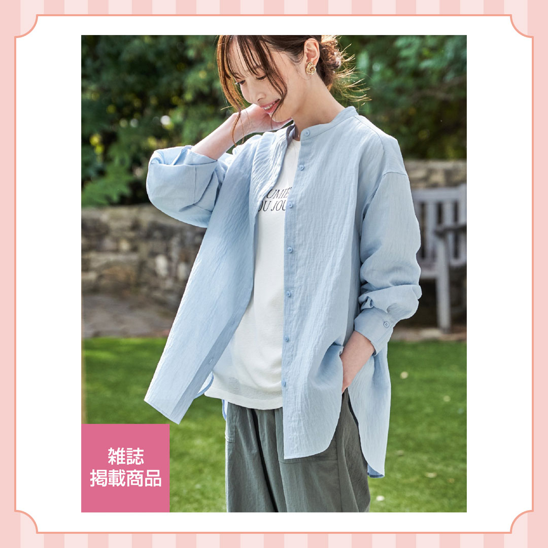 冷感リネンバンドカラーシャツ