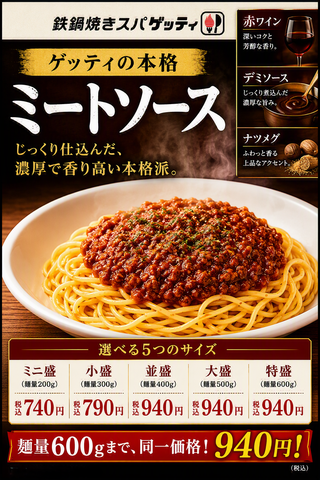 人気の定番メニュー 本格ミートソース