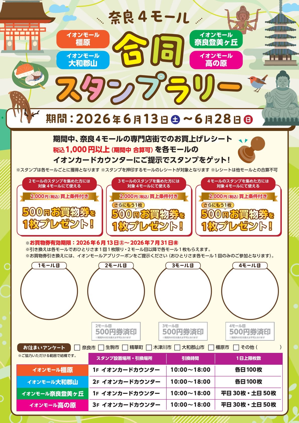 イベント｜奈良4モール合同スタンプラリー｜イオンモール橿原