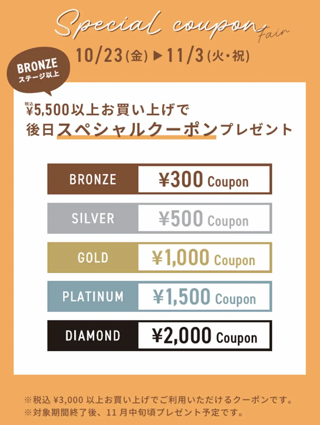 【会員さま限定】スペシャルクーポンフェア開催|税込5,500円以上のお買い上げで後日使えるクーポンをプレゼント