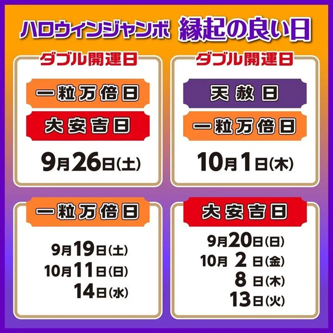 ハロウィンジャンボ開運日一覧