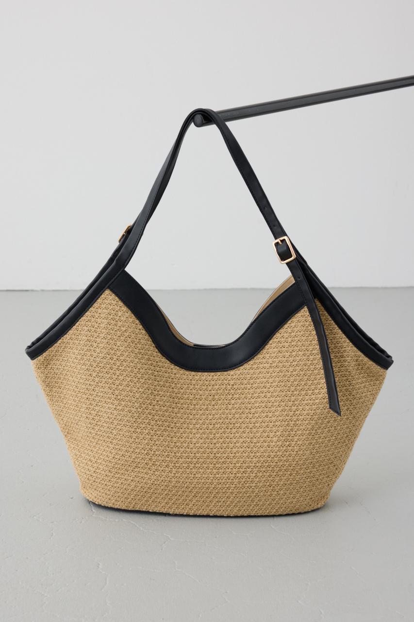 フェイクレザーパイピング雑材トートバッグ