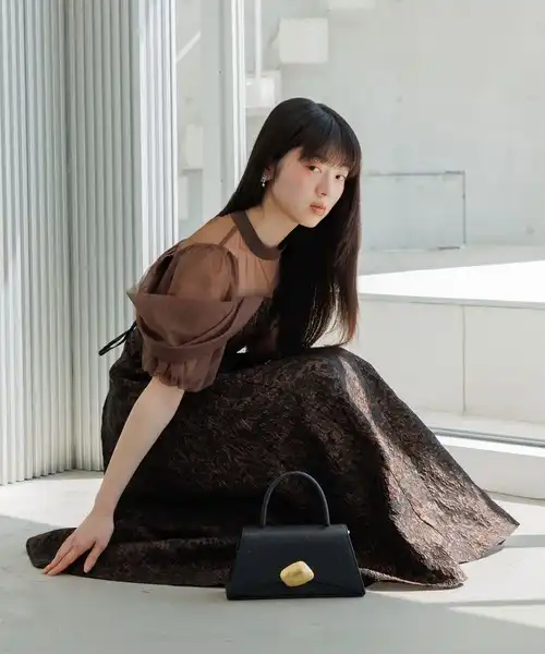 シアーベール×コルセット ジャガードドレス/パーティードレス/結婚式/パーティー/お呼ばれ