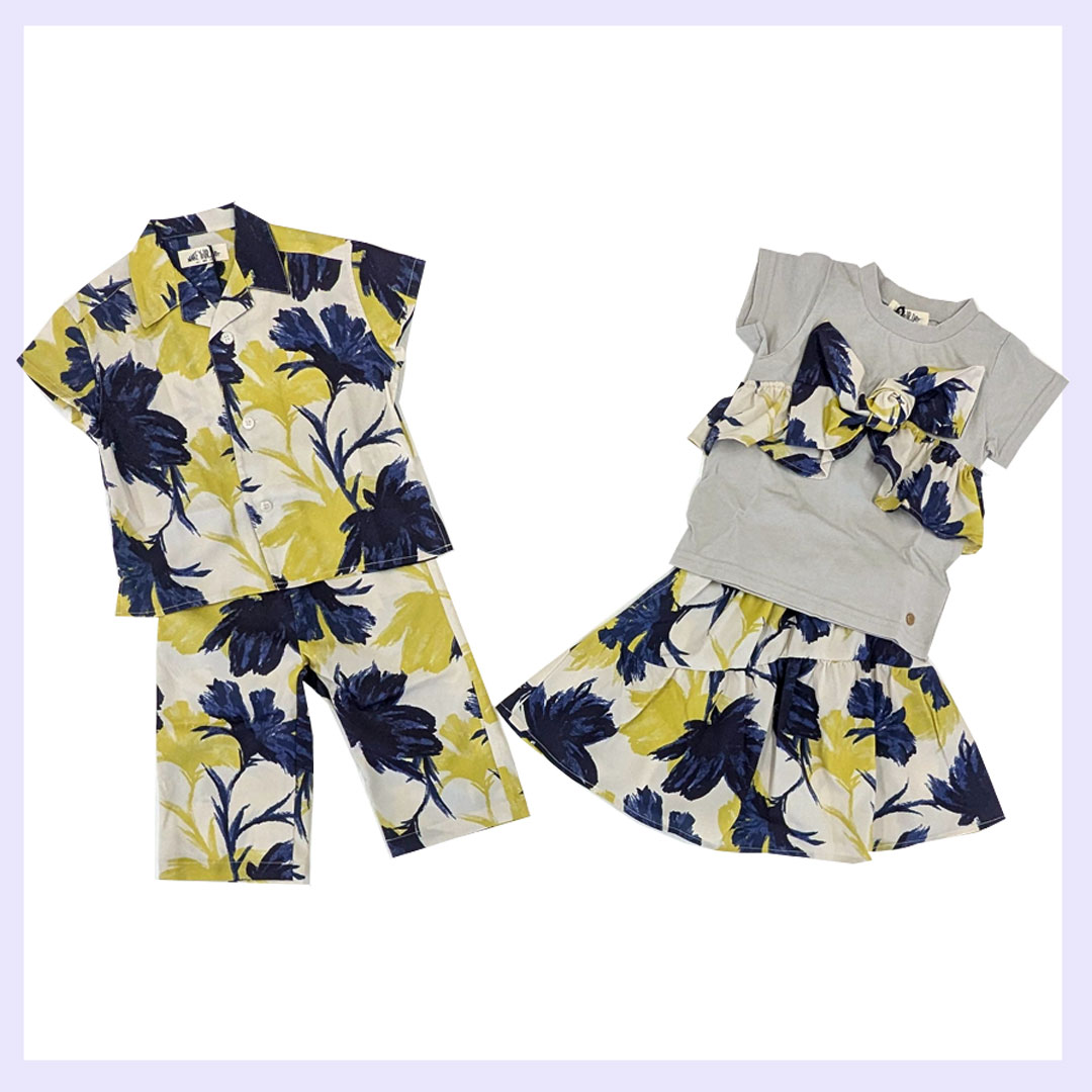 テロテロ柄スカート/リボンTシャツ/テロテロ総柄シャツ/総柄パンツ