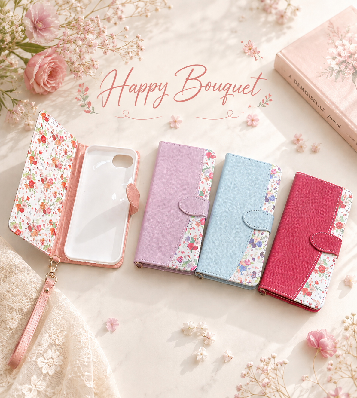 花柄×カラーがかわいい♡手帳型スマホケース